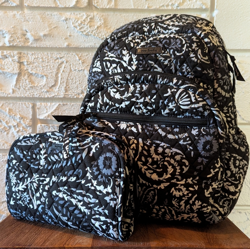 Vera Bradley Travel Set Essential Backpack & Hanging Travel Bag Paisley Noir